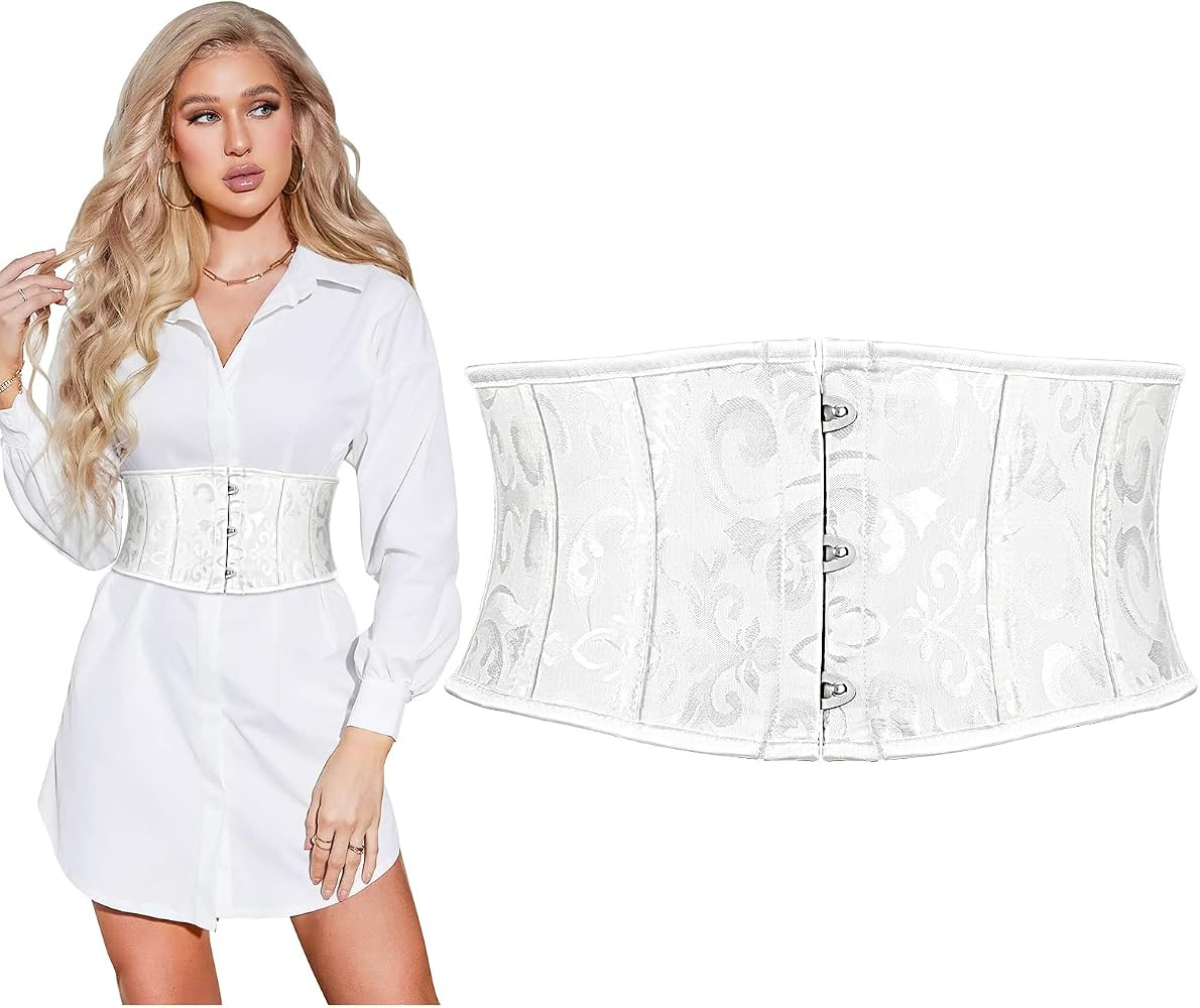 SUOSDEY Jacquard Corset Belt for Women Underbust Boned Lace Up Bustier Waspie Belt Renaissance St... | Amazon (US)