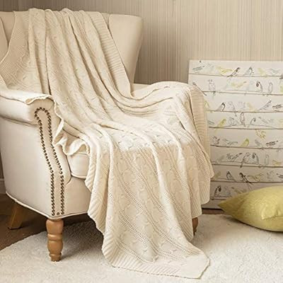 jinchan Throw Blanket Ivory Lightweight Cable Knit Sweater Style Year Round Gift Indoor Outdoor T... | Amazon (US)