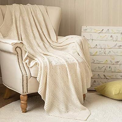 jinchan Throw Blanket Ivory Lightweight Cable Knit Sweater Style Year Round Gift Indoor Outdoor T... | Amazon (US)