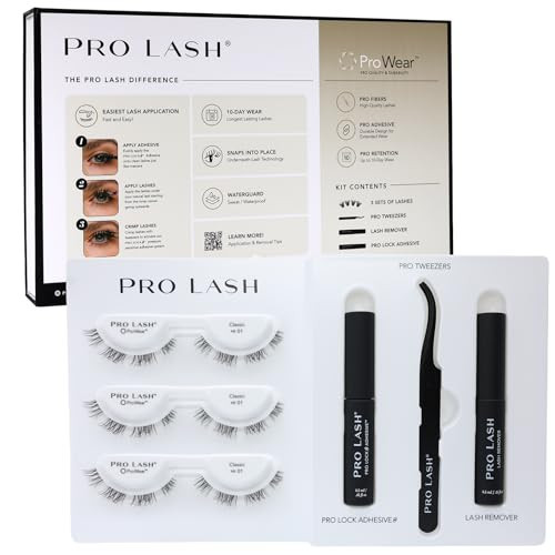 Pro Lash ProWear Starter Lash Clusters Kit - Easiest to Apply Lashes - 10-Day Cluster Eyelash Extensions - 3 Sets of False Eyelashes Plus Adhesive, Remover, Tweezers - Classic No. 01 - Black | Amazon (US)