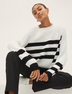 Ribbed Striped Crew Neck Relaxed Jumper | Marks & Spencer (UK)