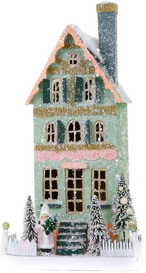 Cody Foster & Co Mint Green and Pink Cozy City House Christmas Village Townhouse with Santa, Mult... | Amazon (US)