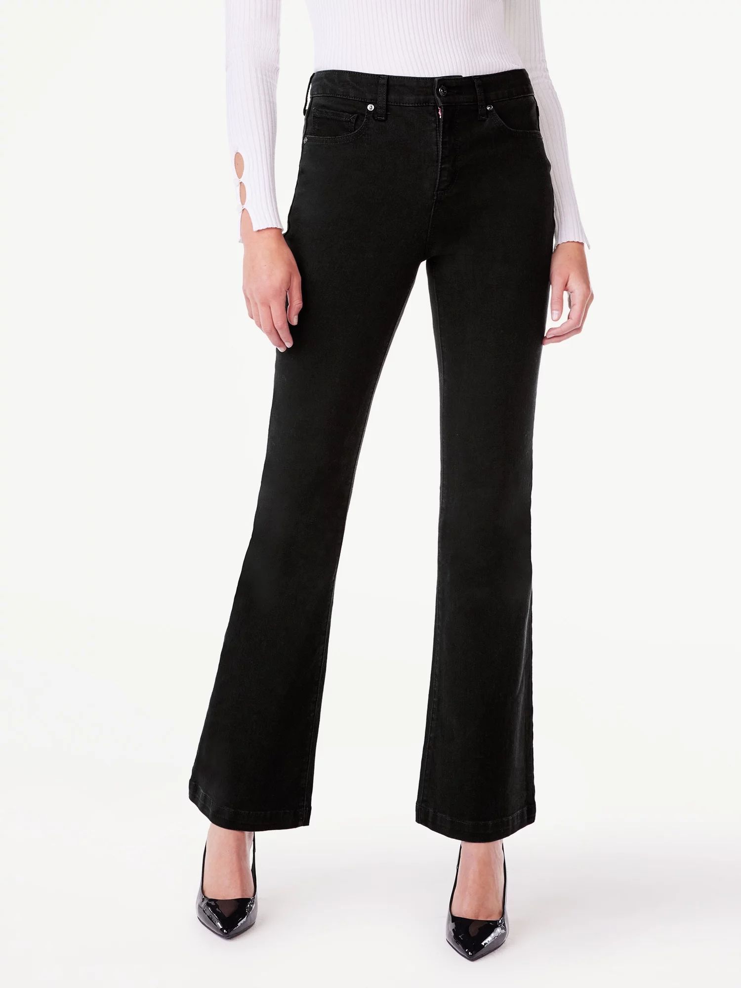 Scoop Women's Flare Leg High Rise Jeans, Sizes 0-18 - Walmart.com | Walmart (US)