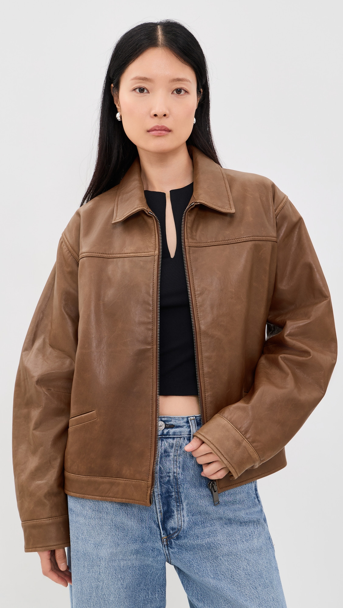 HAIKURE Jocelyn Cropped Silky Leather Jacket Tan M | Shopbop