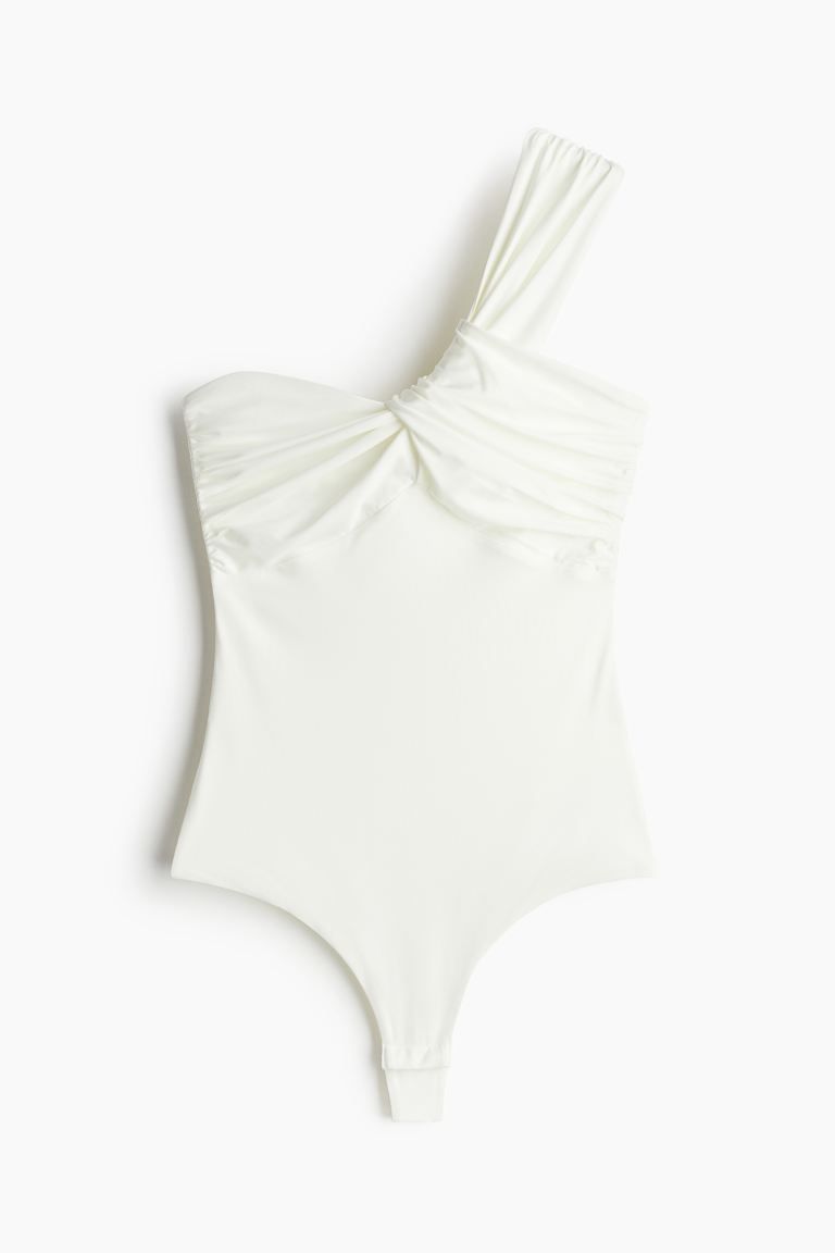 One-shoulder Thong Bodysuit - Asymmetric Neckline - Sleeveless - White - Ladies | H&M US | H&M (US + CA)