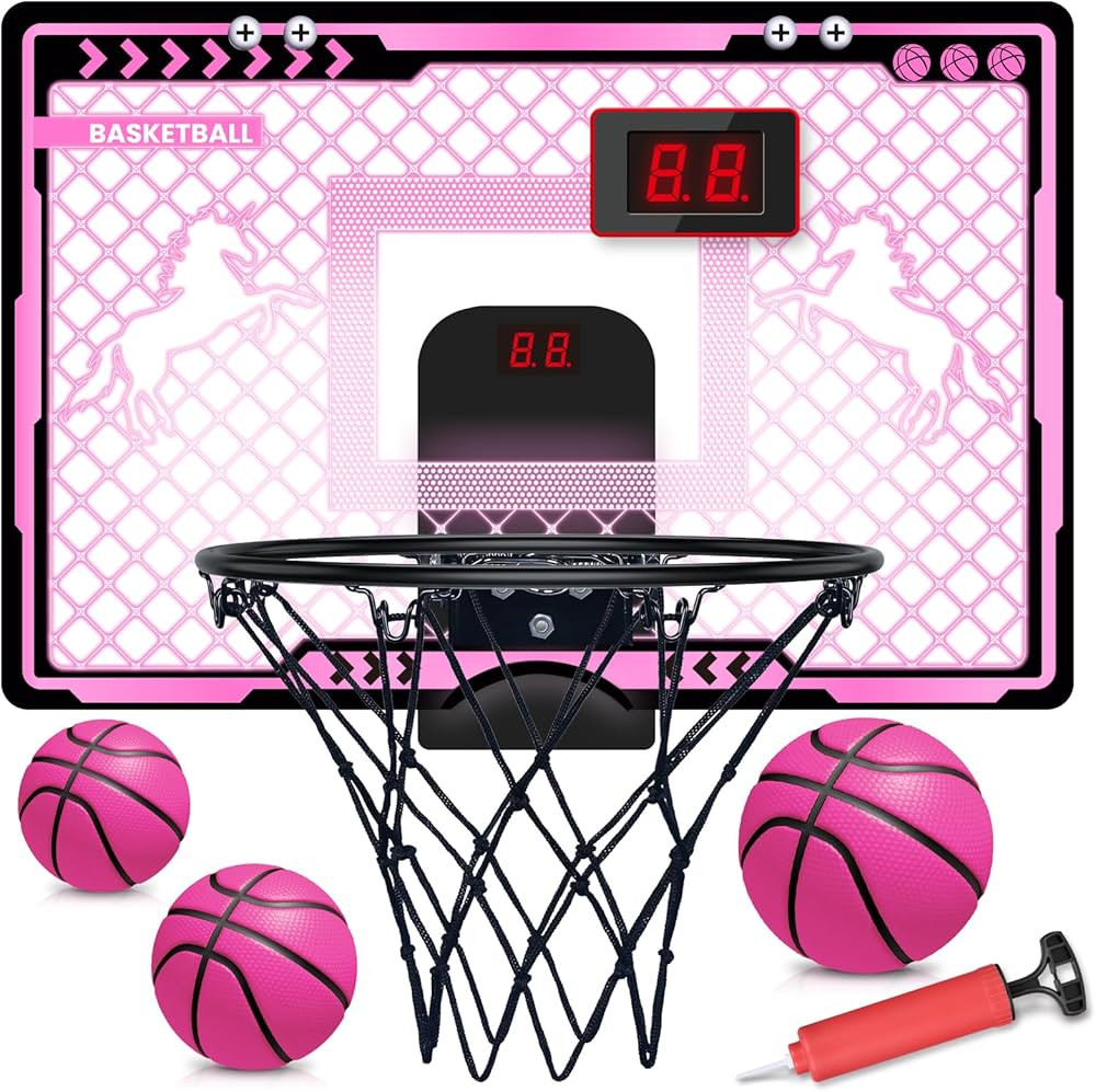 Basketball Hoop Indoor Kids Girls Pink - Mini Over The Door Basketball Hoops with Electronic Scor... | Amazon (US)