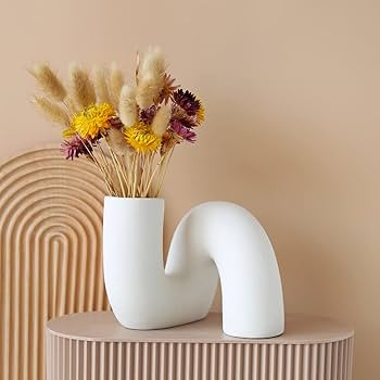 White Ceramic Flower Vase for Decor,Modern Minimalist Abstraction Vases,Farmhouse Decorative vase... | Amazon (US)