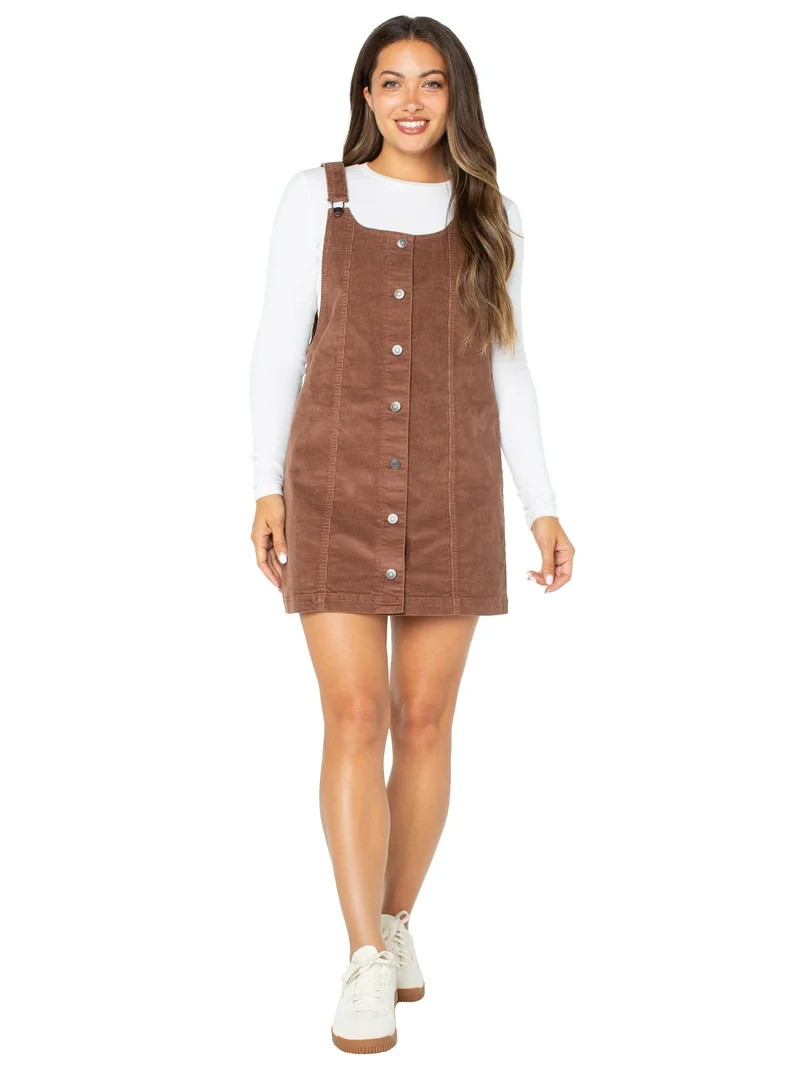 Celebrity Pink Women's and Women's Plus Corduroy Pinafore Mini Dress, Sizes XS-4X | Walmart (US)