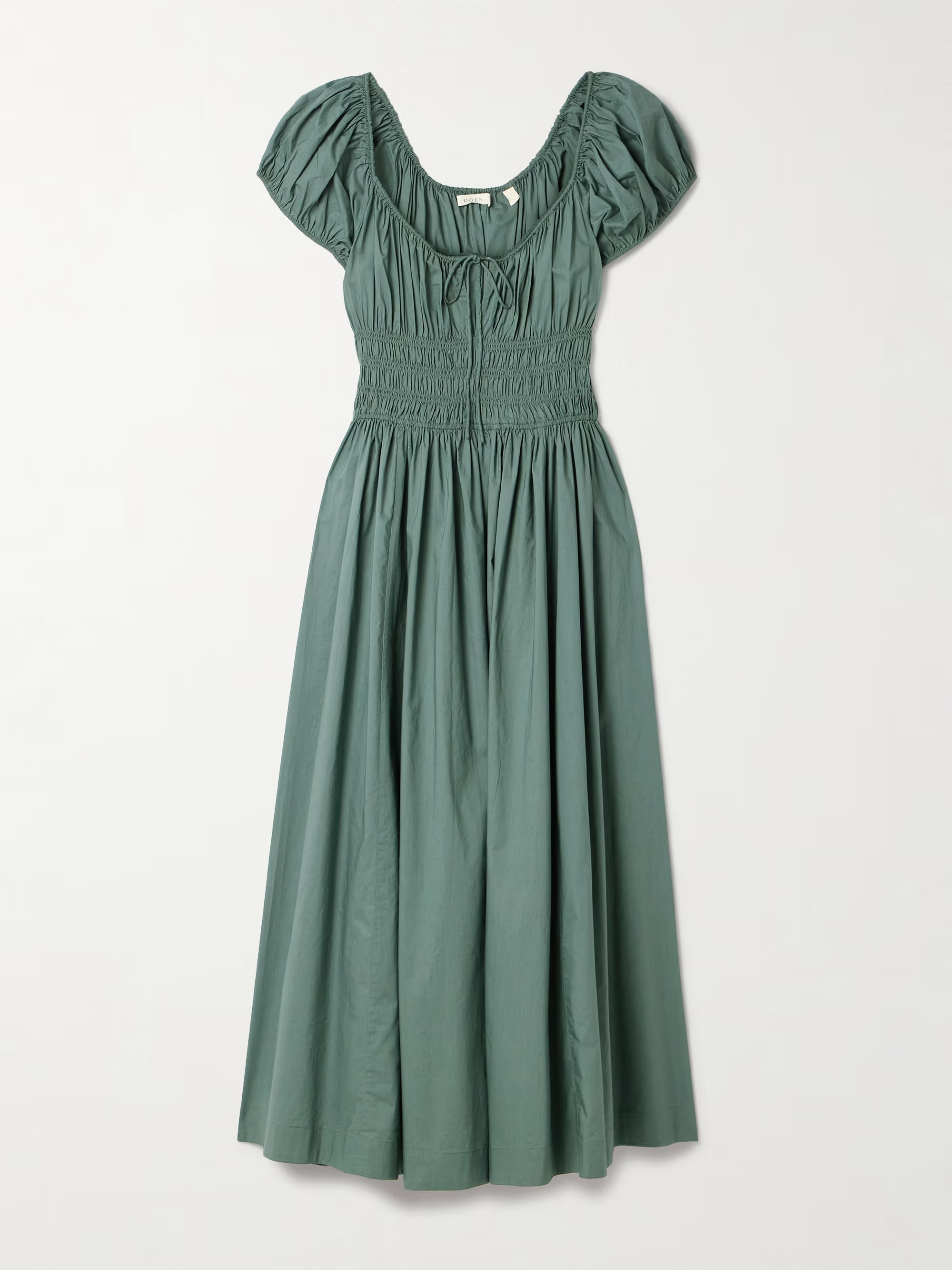 Quinn tie-detailed shirred organic cotton-poplin midi dress | NET-A-PORTER APAC