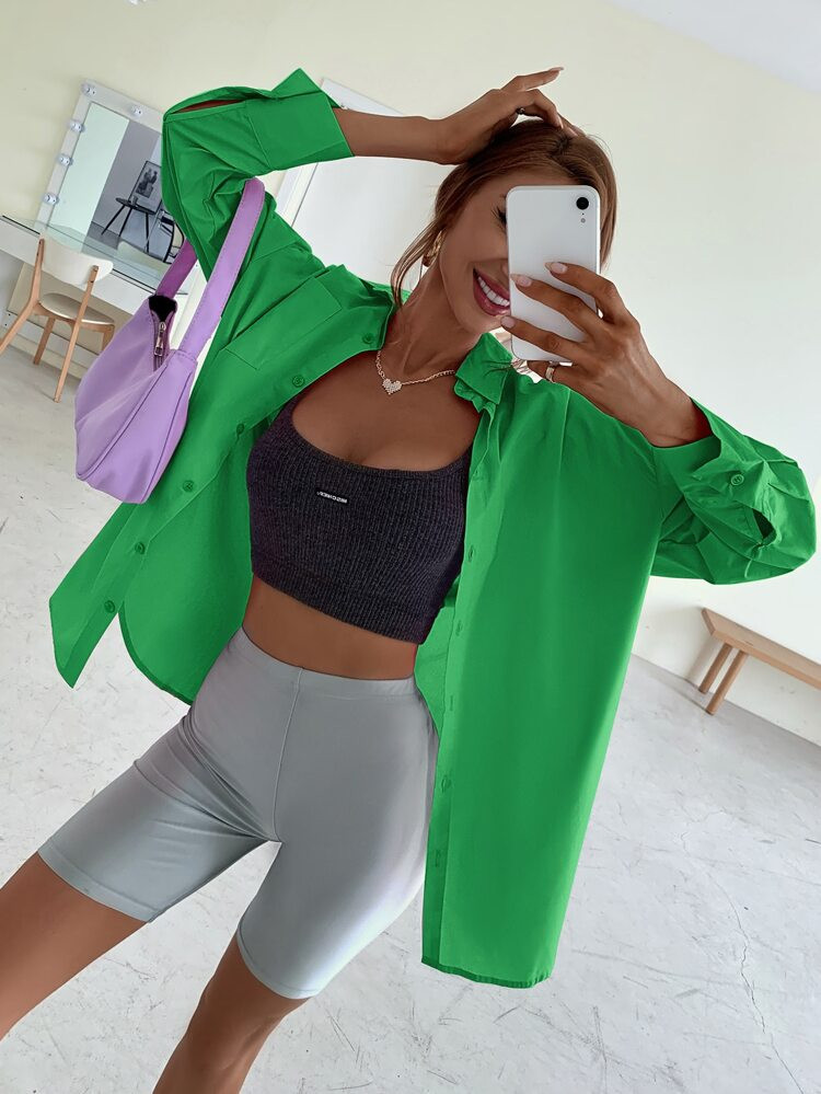 Solid  Button Through Blouse | SHEIN