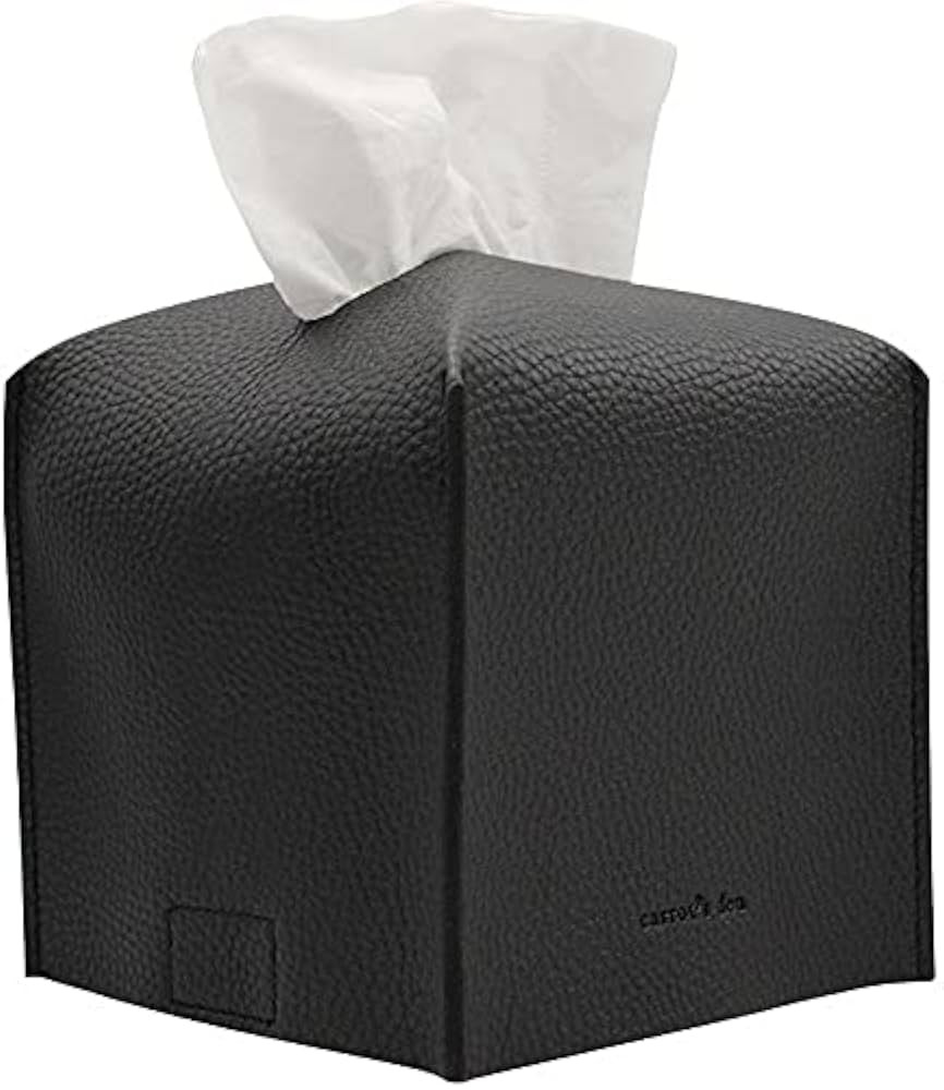 Tissue Box Cover Holder, Square with Bottom Belt by Carrot's Den - PU Leather Decorative Organizer for Tabletop, Bathroom, Car, Office | Black | Amazon (US)