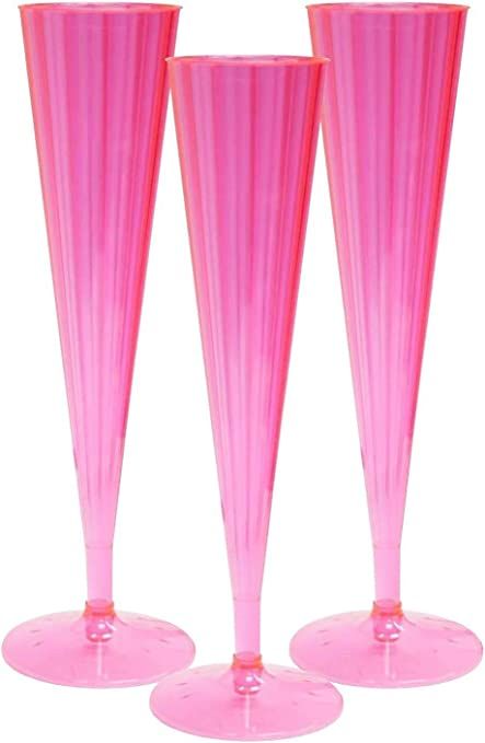 Party Essentials 20Count Hard Plastic Twopiece 5 oz Champagne Flutes, Neon Pink | Amazon (US)