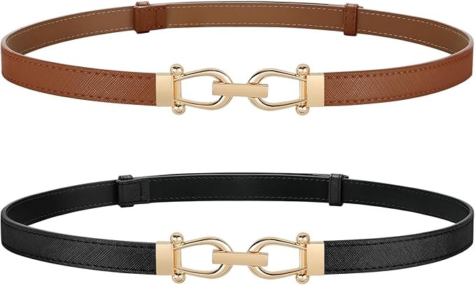 JASGOOD 2 Pack Thin Belts for Women Fashion Skinny Leather Waist Belts for Jeans Pants Dresses wi... | Amazon (US)