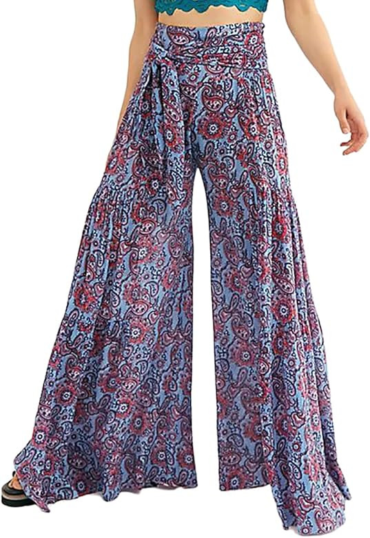 Lrady Womens Wide Leg Palazzo Lounge Pajama Pants High Waist Tied Belt Beach Boho Loose Yoga Athl... | Amazon (US)