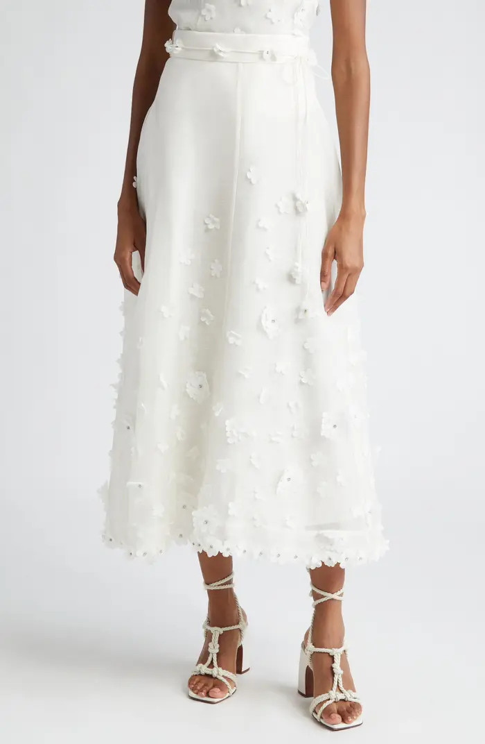 Matchmaker Floral Appliqué Linen & Silk Organza Skirt | Nordstrom