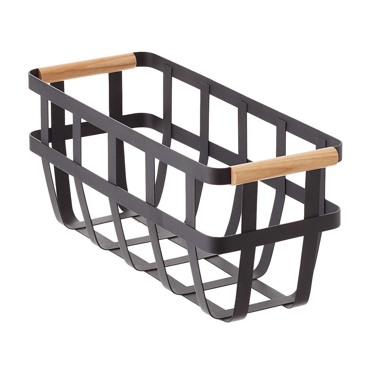 Yamazaki Black Tosca Basket with Wooden Handles | The Container Store