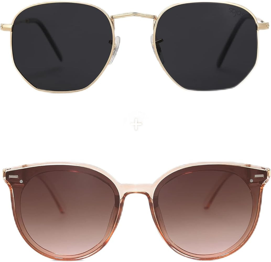 SOJOS Small Square Polarized Sunglasses SJ1072+Classic Round Retro Plastic Frame Large Sunglasses... | Amazon (US)