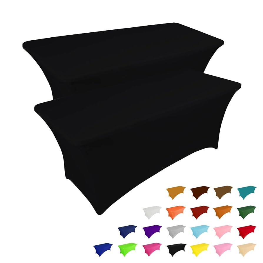 IVAPUPU 2 Pack 6FT Table Cloth for Rectangular Fitted Events Stretch Black Table Covers Washable ... | Amazon (US)