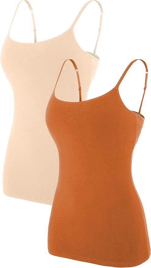 ATTRACO Women's Cotton Camisole Shelf Bra Spaghetti Straps Tank Top | Amazon (US)