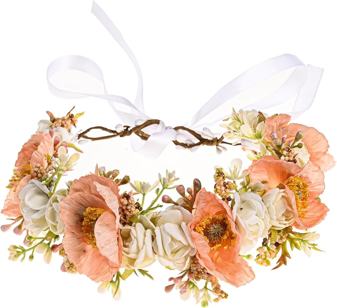 Vividsun Flower Crown Girl Floral Crown Halo for Wedding Party Festival Photo Prop Headpiece | Amazon (US)