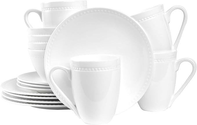 Stone Lain Bone China Pinpoint Embossed 16 Piece Dinnerware Set, White | Amazon (US)