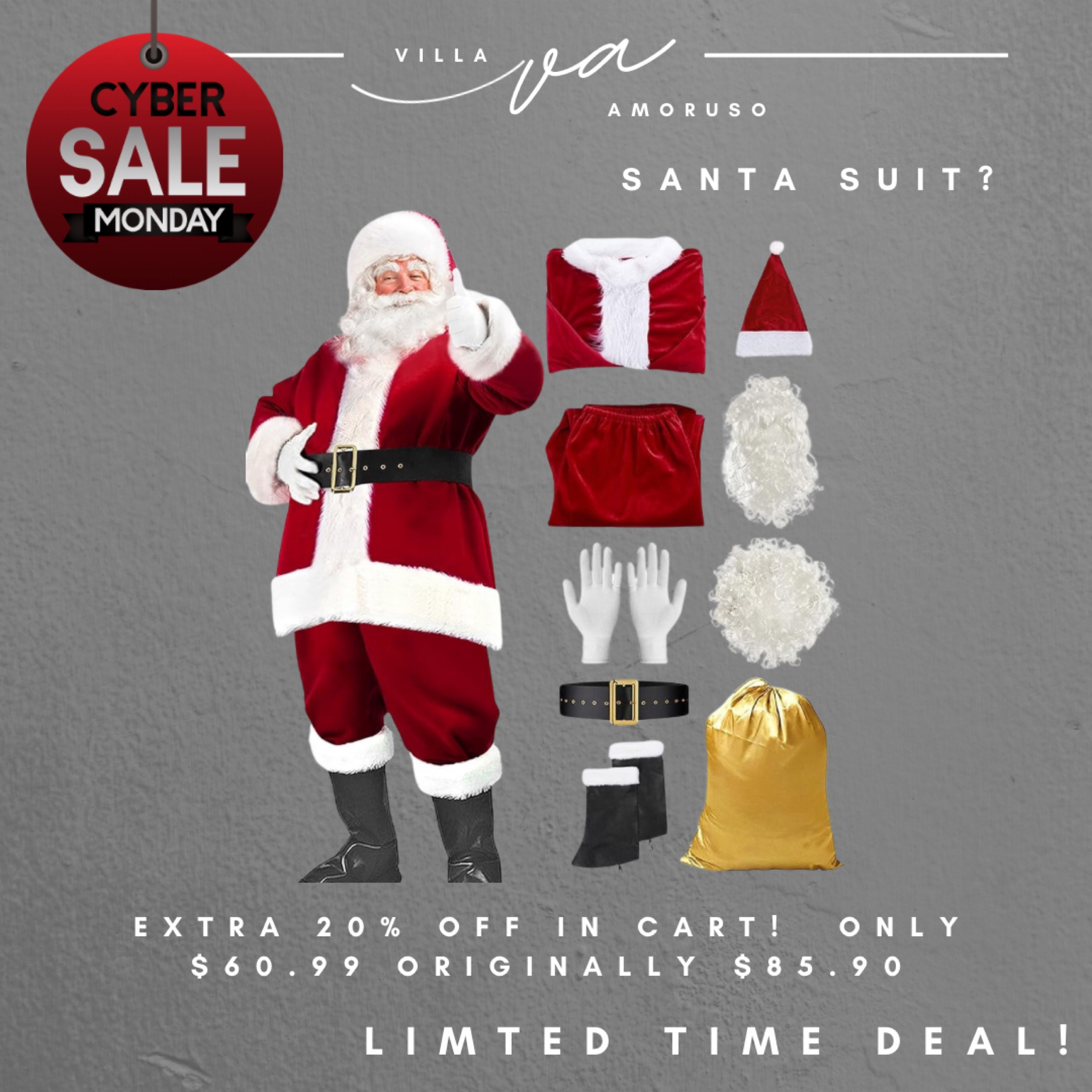 Need a Santa suit!?  Limited time deal with extra 20% off in cart.  Only $60.99 with all accessories!

#LTKStyleTip #LTKCyberWeek #LTKHoliday