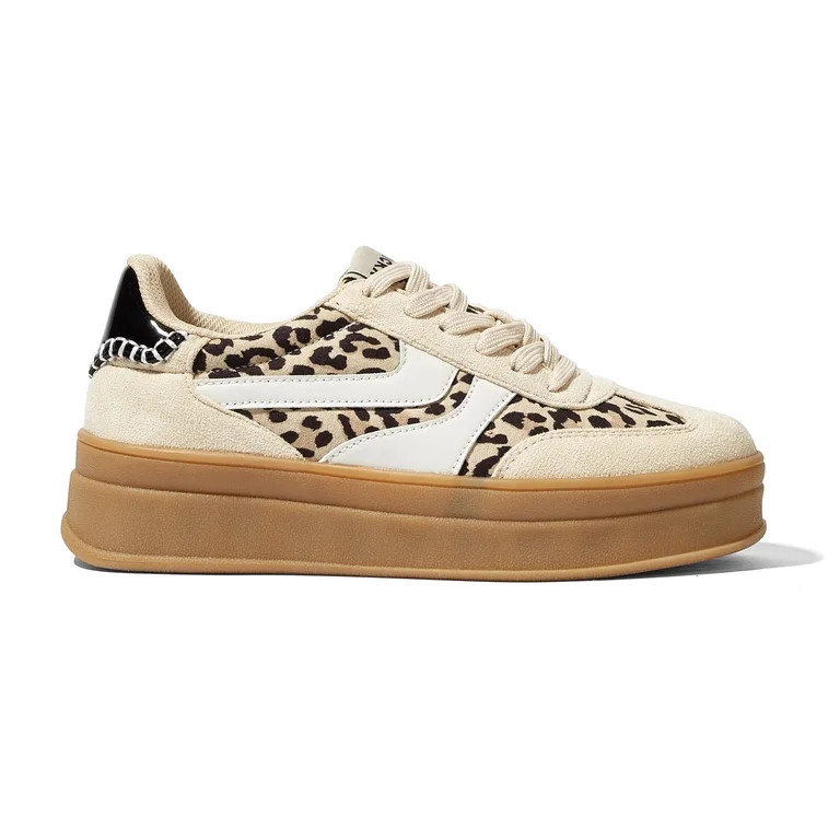 LUCKY STEP Classic Platform Sneakers Fashion Retro Casual Shoes,Leopard/Beige,Womens | Walmart (US)