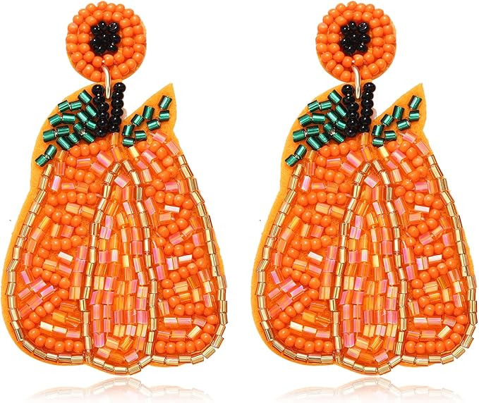 Halloween Earrings Handmade Pumpkin Beaded Earrings Spooky Fall Ghost TRICK TREAR Dangle Earrings... | Amazon (US)