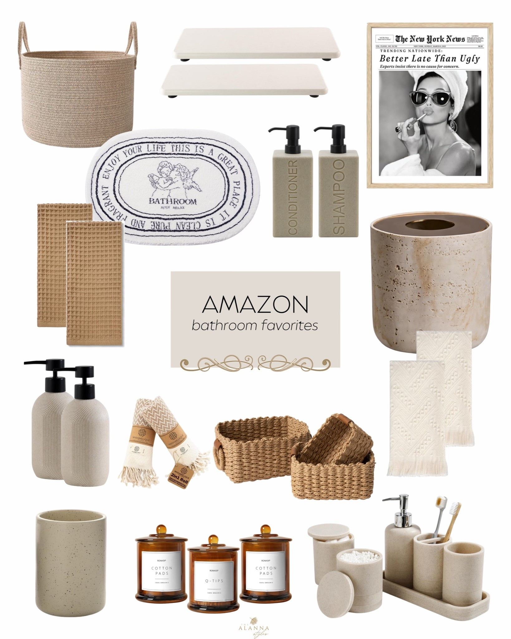 amazon bathroom favorites. 🧼🕯️ giving the space a spa-like feel with travertine textures, woven baskets, and neutral apothecary details. clean, minimal, and so chic for an effortless home refresh.

#amazonhome #bathroomdecor #neutralhome #homerefresh #minimaliststyle

#LTKHome