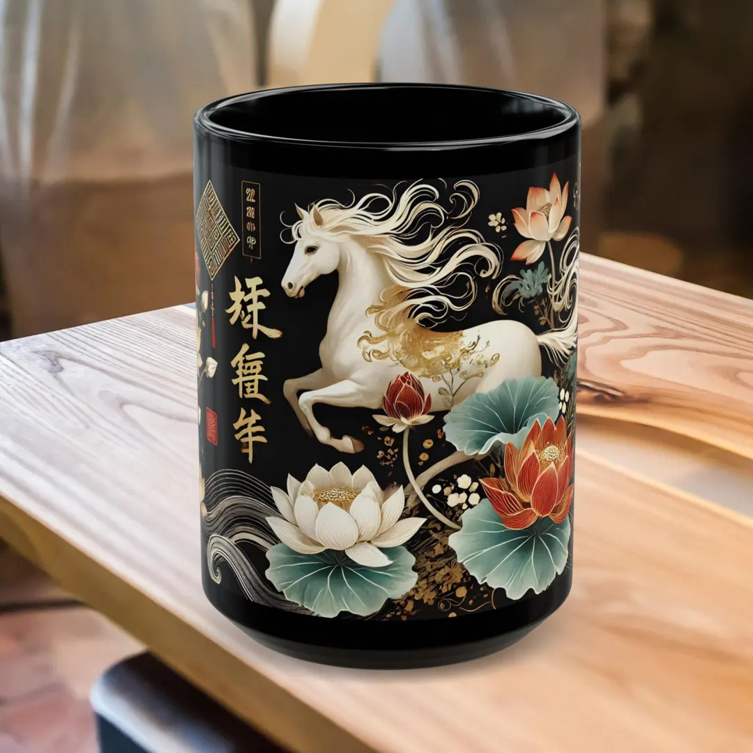 Year of the Horse Mug, Chinese New Year 2026 Mg, Lunar New Year Mug Gift, Chinese Zodiac Mug, Bla... | Etsy (US)