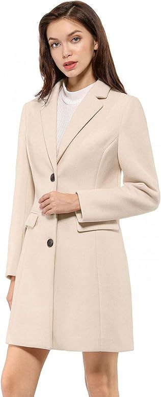 Allegra K Women's Notched Lapel Single Breasted Outwear Winter Coat | Amazon (US)