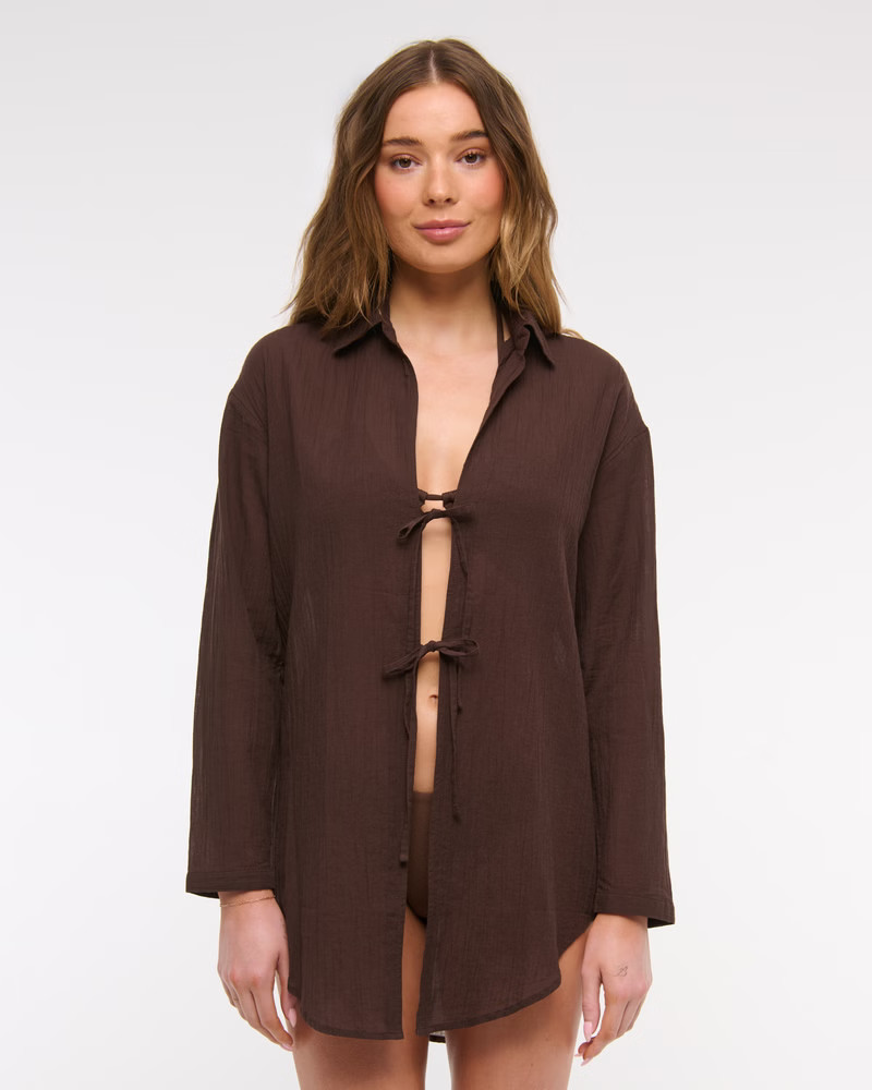 Tie-Front Shirt Dress Coverup | Abercrombie & Fitch (US)