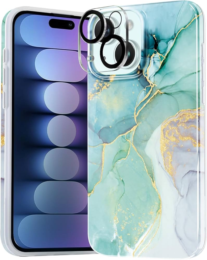 luolnh Gold Glitter Sparkle Case Compatible with iPhone 15 Case Marble Design Shockproof Slim Sof... | Amazon (US)