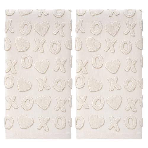 Booson 2 PCS Valentines Day 3D Hand Towels Beige Xs and Os Hearts Jacquard Plush Towel Bathroom Kitchen Decorative Towels Cotton Soft Absorbent for Drying Cleaning Cooking Gift 29.5 x 13.8 Inch | Amazon (US)