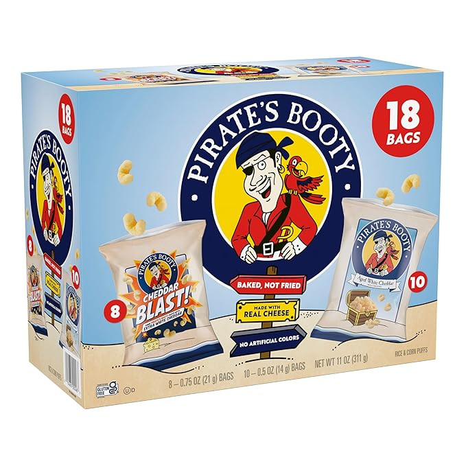 Pirate's Booty Aged White Cheddar and Cheddar Blast Cheese Puffs Variety Pack, Gluten Free, Indiv... | Amazon (US)