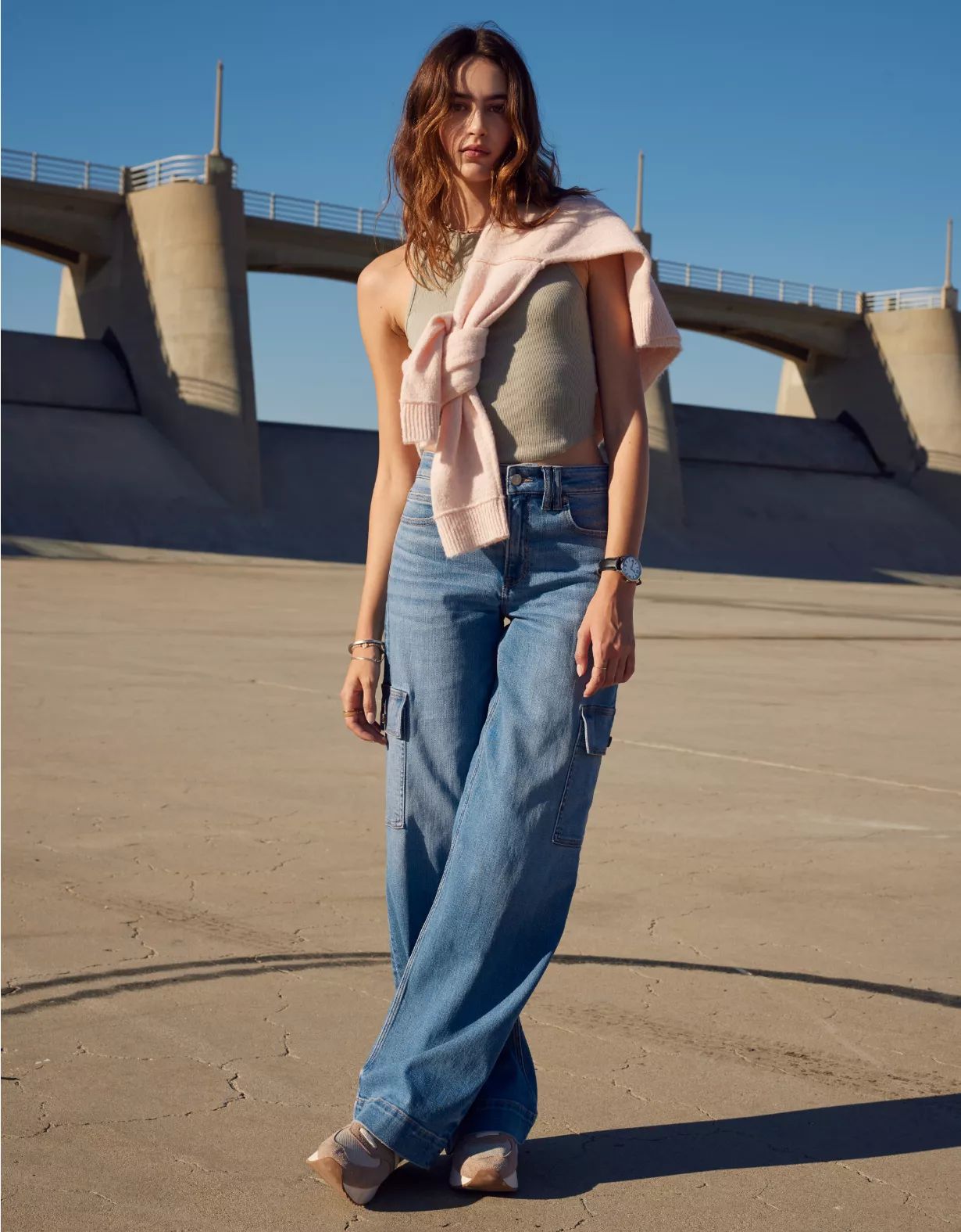 AE Dreamy Drape Stretch Super High-Waisted Cargo Baggy Wide-Leg Jean | American Eagle Outfitters (US & CA)