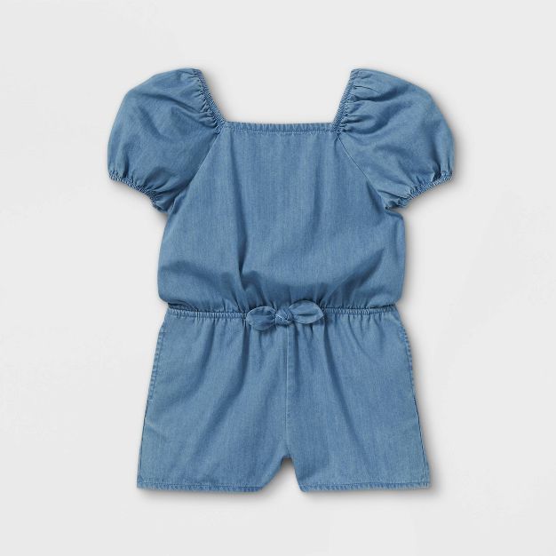 Toddler Girls' Chambray Puff Sleeve Romper - Cat & Jack™ Blue | Target