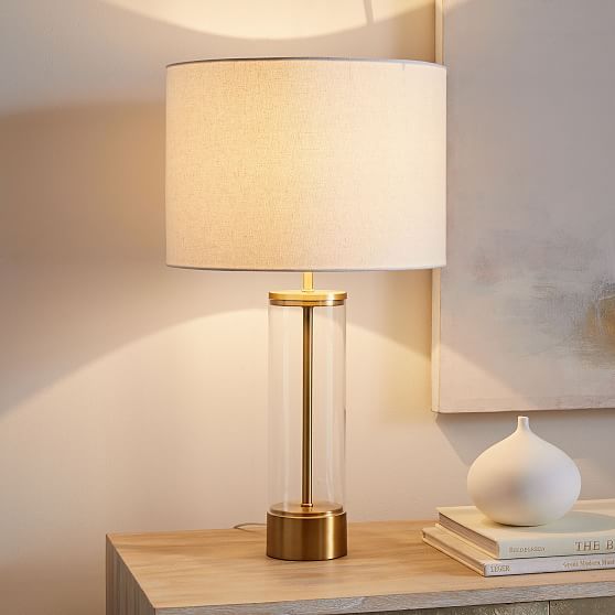 Acrylic Column Table Lamp + USB, Antique Brass, Set of 2 | West Elm (US)