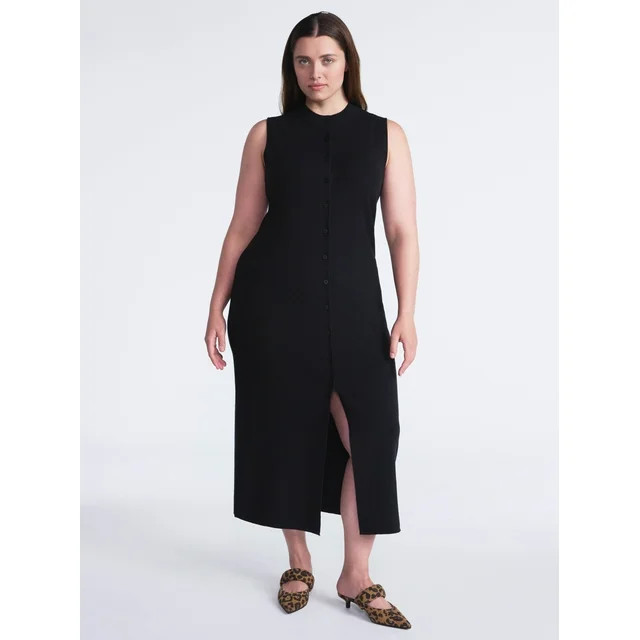 Scoop Women's and Women’s Plus Button Front Midi Sweater Dress, Sizes XS-4X | Walmart (US)
