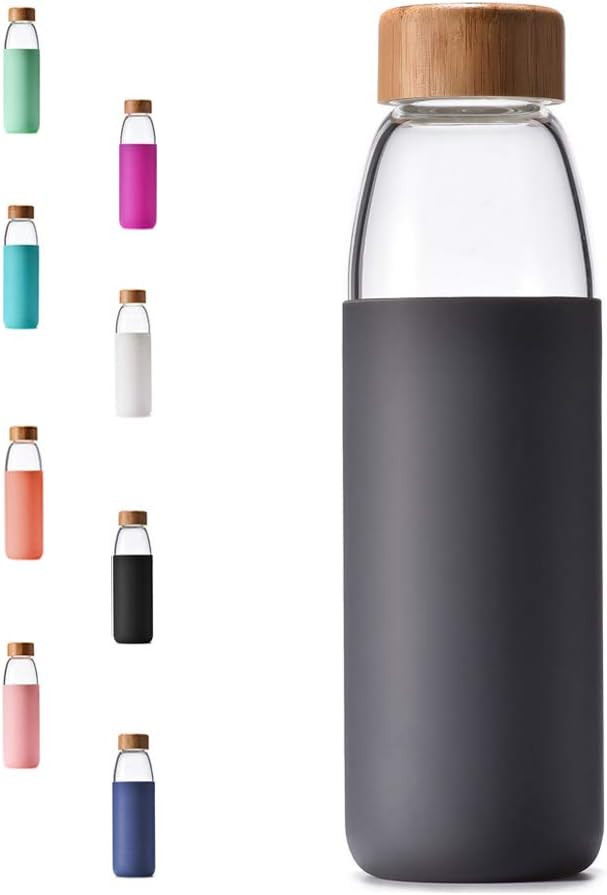 VEEGOAL 25oz, 18oz Borosilicate Glass Water Bottles with Bamboo Lid, BPA-Free Non-Slip Silicone S... | Amazon (US)