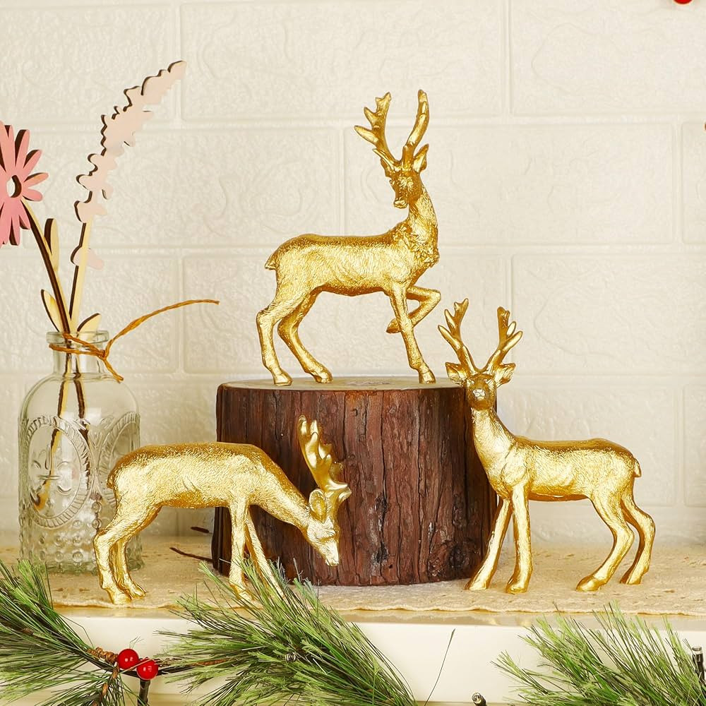 Lulu Home 3 PCS Christmas Tabletop Decorations, Resin Golden Reindeer Family Figurines with Diver... | Amazon (US)