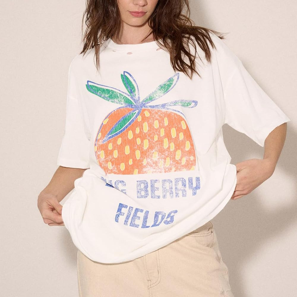 Womens Oversized Vintage Flower Graphic Tees Tops Y2k California Aesthetic Baggy T-Shirts Fruit C... | Amazon (US)