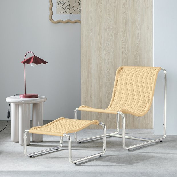 Buy Habitat Ronan Chair & Footstool - Natural | Armchairs | Habitat | Habitat UK