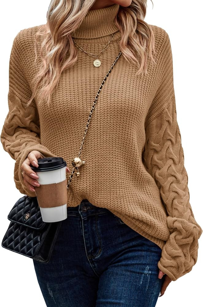 PRETTYGARDEN Womens 2024 Fall Fashion Pullover Sweaters Turtleneck Long Sleeve Cable Knit Sweater... | Amazon (US)