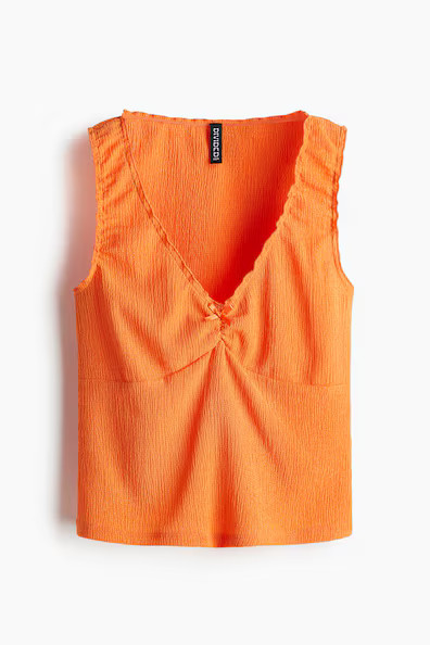 H & M - Crinkled Jersey Sleeveless Top - Orange | H&M (US + CA)