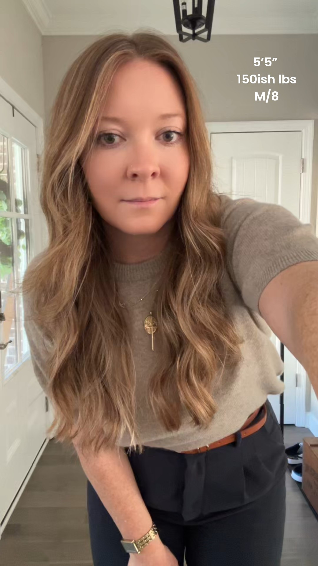 Short sleeve sweater / tts wearing a medium : linked a more affordable option
Navy trouser pants : tts wearing a 10
Amazon belt 
Camel pumps tts 
Gold cross necklace 


#LTKFindsUnder100 #LTKWorkwear #LTKShoeCrush