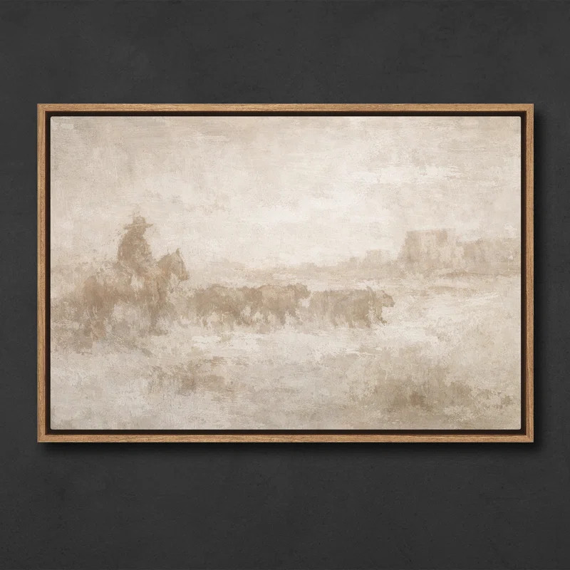 Western Cowboy Herding Cattle in Misty Landscape Framed Print Wall Art | Wayfair North America