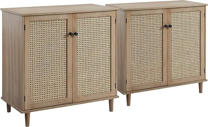 Art Leon Storage Cabinet, Set of 2, Mid Century Modern Accent Cabinet with 2 Mesh Woven Rattan Do... | Amazon (US)