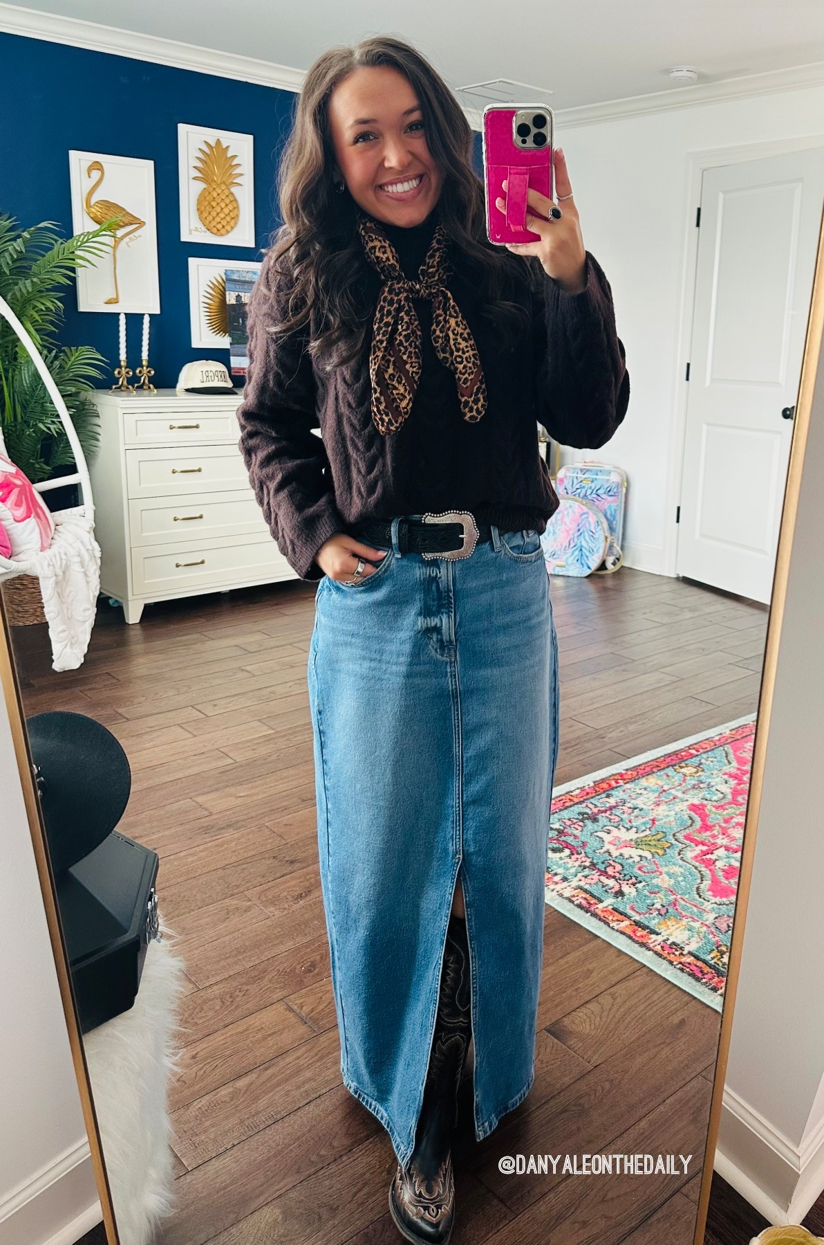 A quick little outfit inspo for you 🐆🤎 Most of my pieces are unlinkable but I have linked similar pieces! These are great staples for your wardrobe. 

Jean skirt. Outfit ideas. OOTD. Outfits. Wild rag. Brown sweater. Winter outfits. 

#LTKootd #LTKgrwm #LTKWorkwear