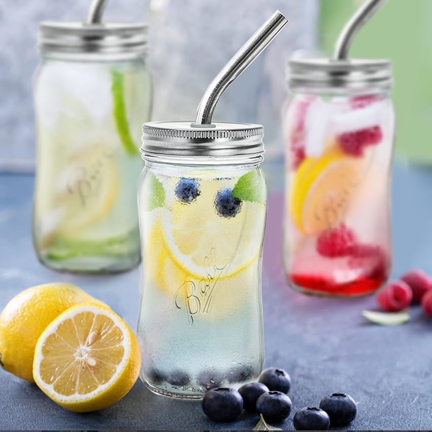 Regular Mouth Mason Jars Set of 6 Drinking Glasses Mugs 16oz Multifunctional Storage Jars with 6 Ext | Amazon (US)